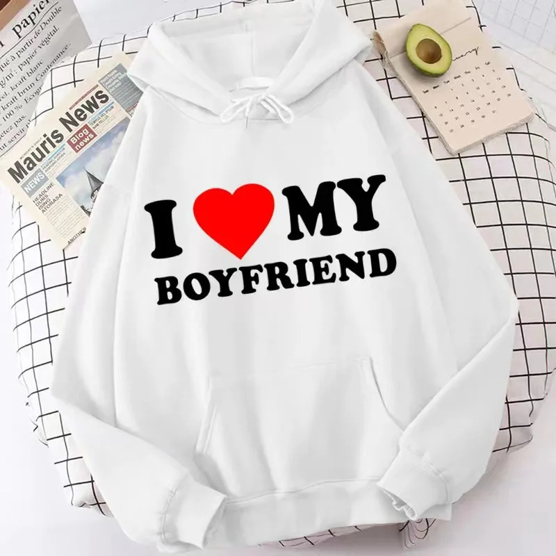 High quality topnotch I love my boyfriend and girlfriend printed warm hoodie sweater Harajuku unisex casual comfortable 240718