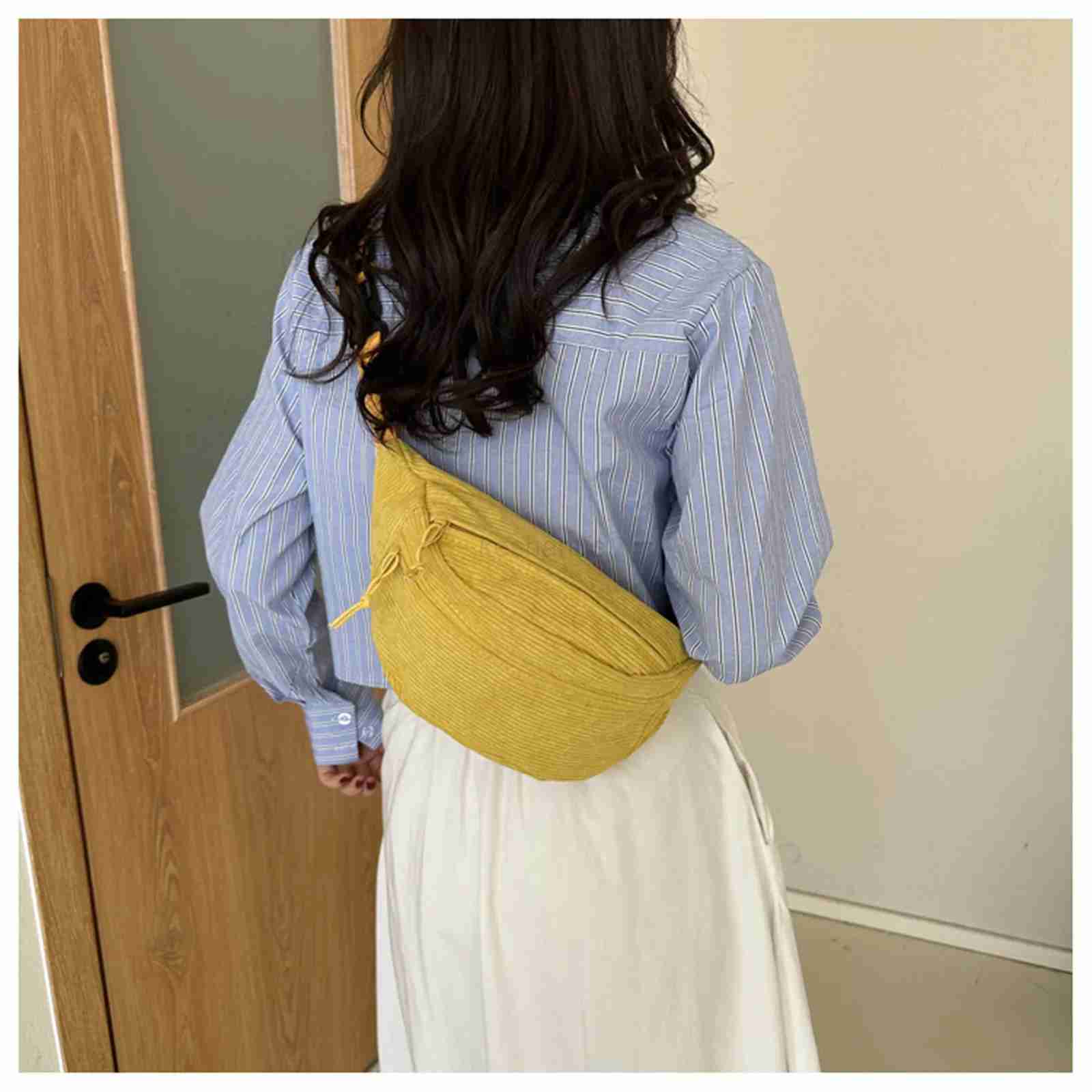 Women Waist Bag Fashion New Student Shoulder Crossbody Bag Corduroy Niche Chest Bag Banana Belt Bags Ladies HandbagXJ240720