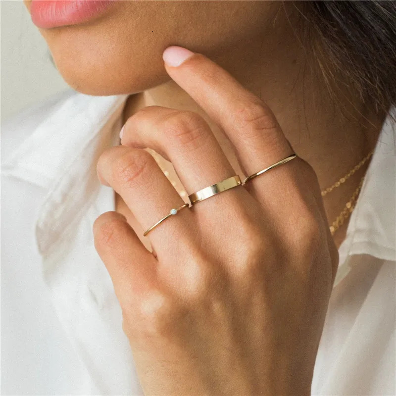 14K gold-plated small opal ring finger ring minimalist gold jewelry Anillos Mujer Bague female Boho Aneis ring 240805