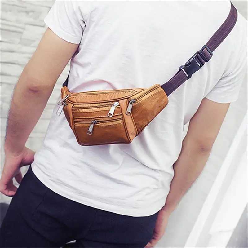 Genuine Leather Waist Bag Men Waist Pack Waist Bag Funny Pack Belt Bag Men Chain Waist Bag for Phone Pouch Mens Fanny PackXJ240720