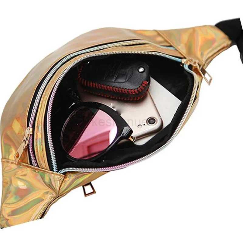 Holographic Waist Bags Women Silver Fanny Pack Female Belt Bag Geometric Waist Packs Laser Chest Phone Pouch CrossbodyXJ240720