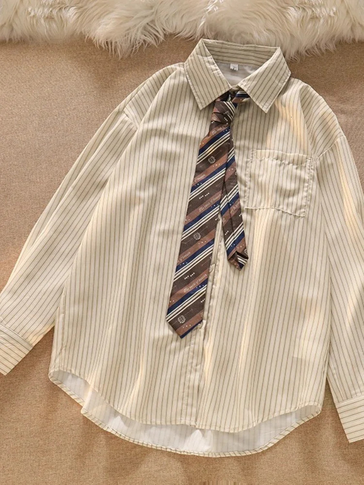 Xgoth Vintage College Style Set Layered Knitted Vest Apricot Stripes Long Sleeve Shirt Womens Kahki Pleated Skirt 3pcs Suit 240712