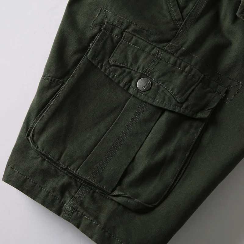 2024 Summer Mens Multi Pocket Military Cargo Shorts Male Cotton Green Mens Casual Tactical Shorts Short Pants No Belt M240720