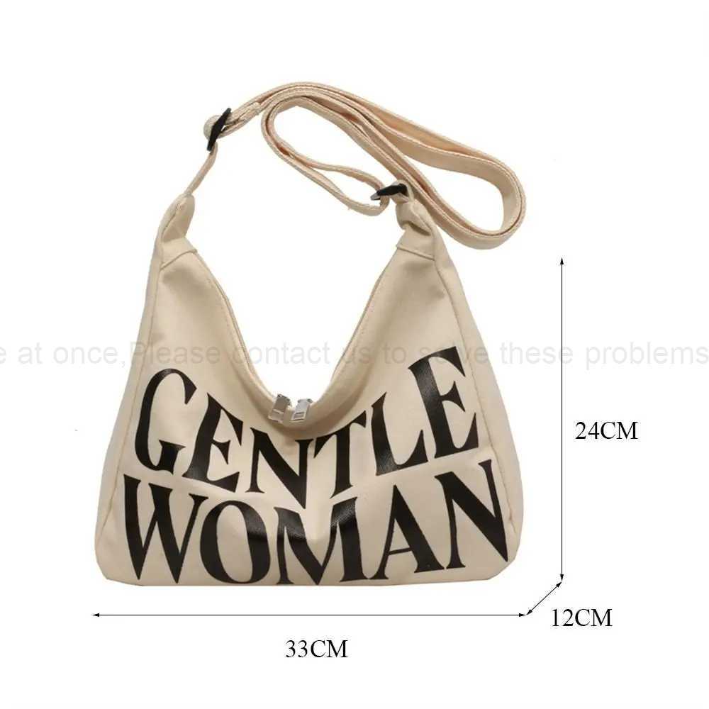 Gentlewoman Large Capacity Letters Canvas Portable Shoulder Tote Bags Students Crossbody Bag Fashion Outing Handbags Z240910