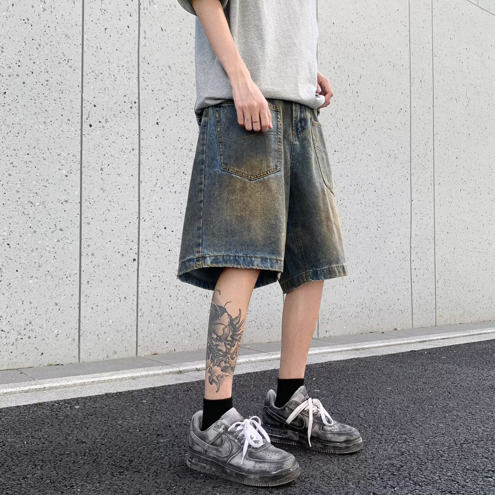 Summer new denim shorts straight tube loose comfortable high street trendy men's teenage wear