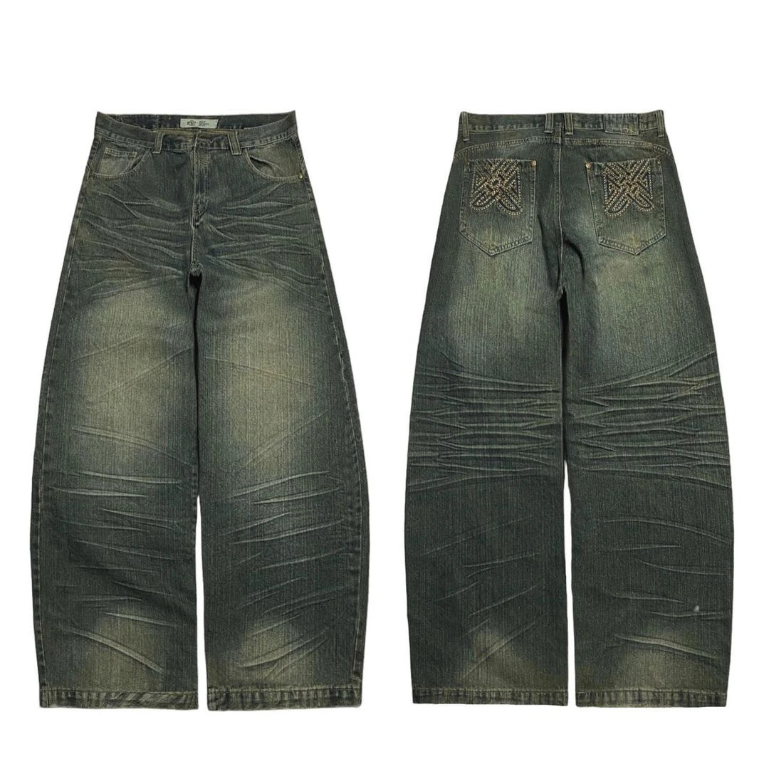 Streetwear Y2K Jeans American Hip Hop Washed Loose for Men and Women Harajuku Trendy High Waist Wide Leg Pants 240713