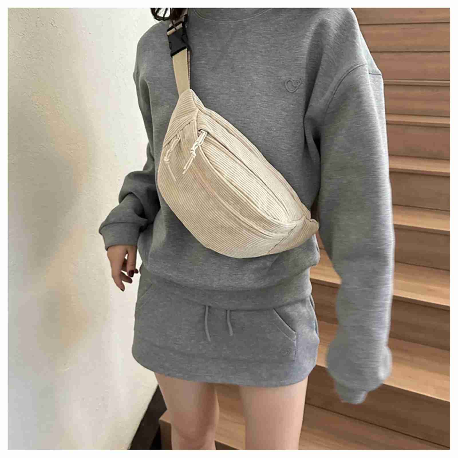 Women Waist Bag Fashion New Student Shoulder Crossbody Bag Corduroy Niche Chest Bag Banana Belt Bags Ladies HandbagXJ240720