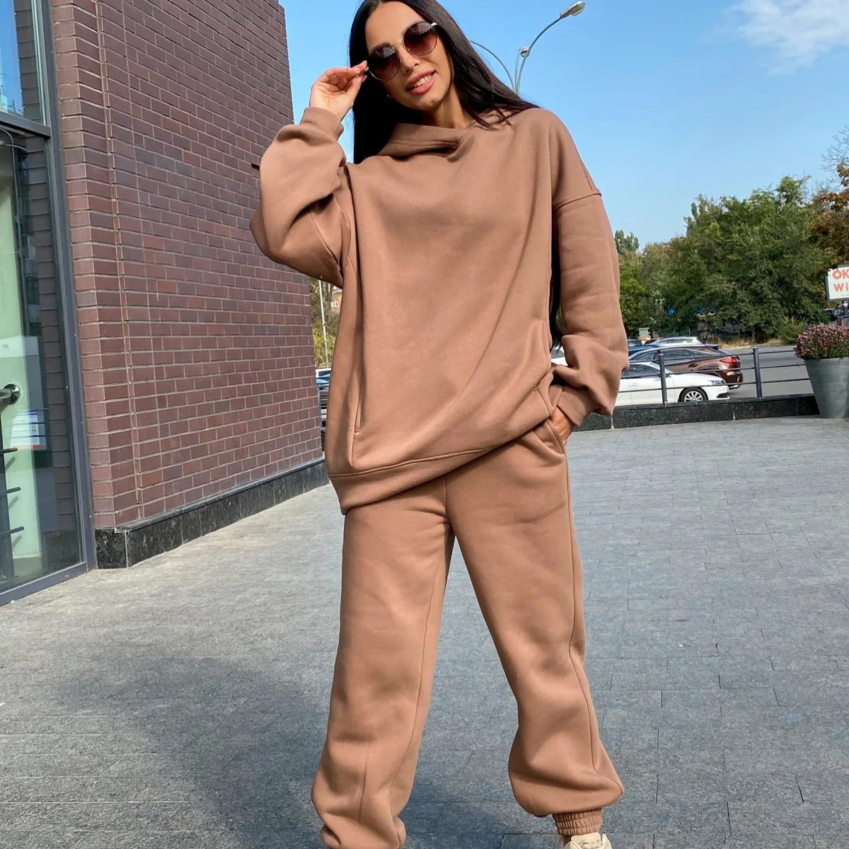 Autumn Winter Womens Fashion Tracksuits Solid Hooded Sweatershirt And Pant Two Piece Set Casual Women Jogger Sets 240717
