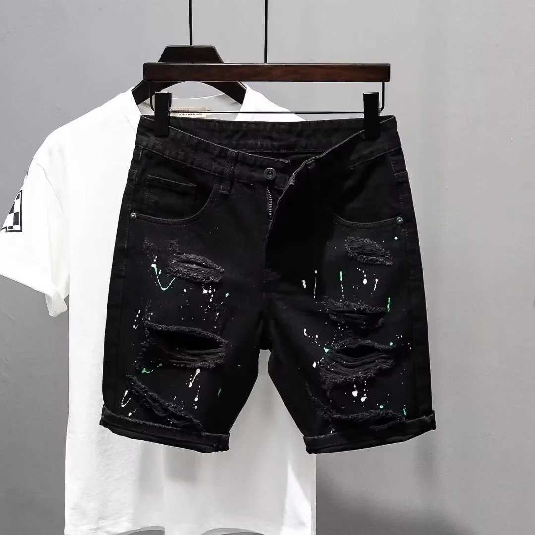 Summer Denim Shorts For Men Black Versatile Fashion Washable Slim Fit Five Point Middle Pants Men Jeans Shorts M240720