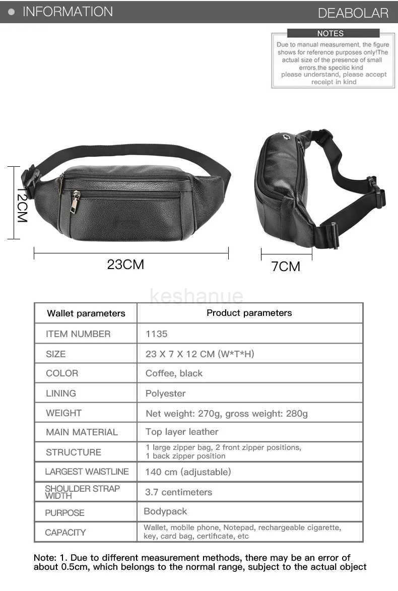 Fashion Mens Genuine Leather Waist Packs Casual Business High Capacity Shoulder Bag with Adjustable Straps for Men GiftsXJ240720