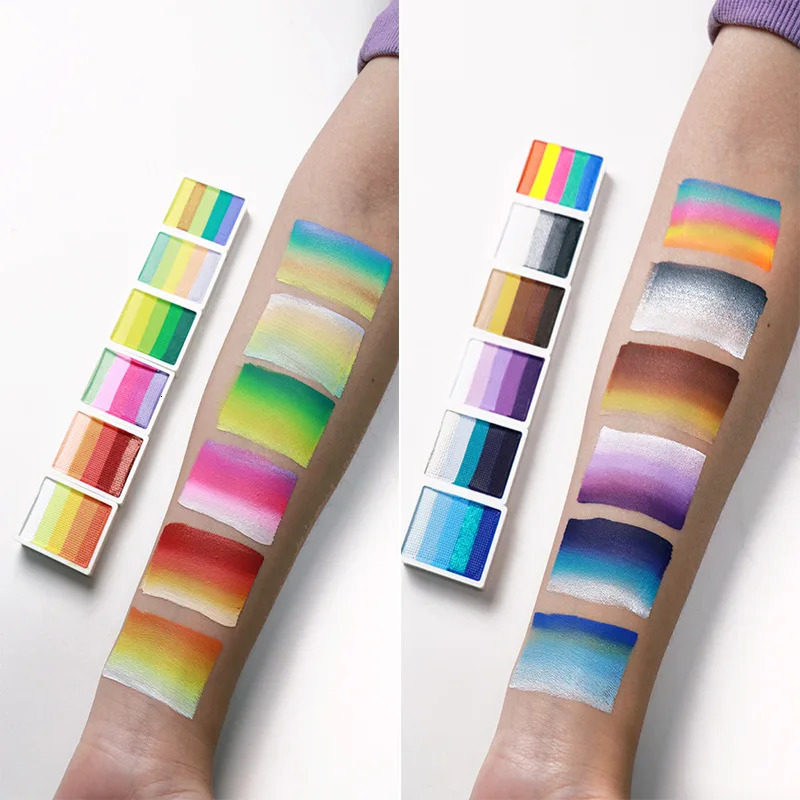 Professional Water Based Rainbow One Stroke 12 Color Split Cake Face Paint Palette for Kids DIY 240712