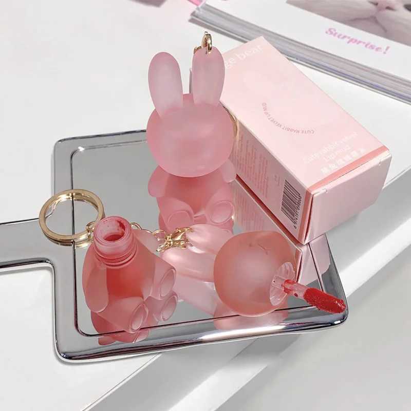 Cute Rabbit Matte Velvet Lip Glaze Lovely Bunny Keychain Lip Mud Matte Texture Lipstick Pink Red Lipgloss Lip Tint CosmeticsXJ241205
