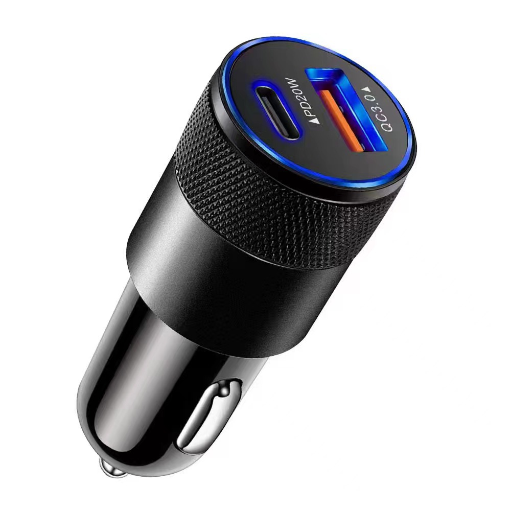 38W 3.1A PD Portable Car Charger Metal Dual 2-Port USB-A USB-C Output Fast Charging Car Adapter For iPhone 16 15 14 13 12 11 Pro Plus Xiaomi Samsung S
