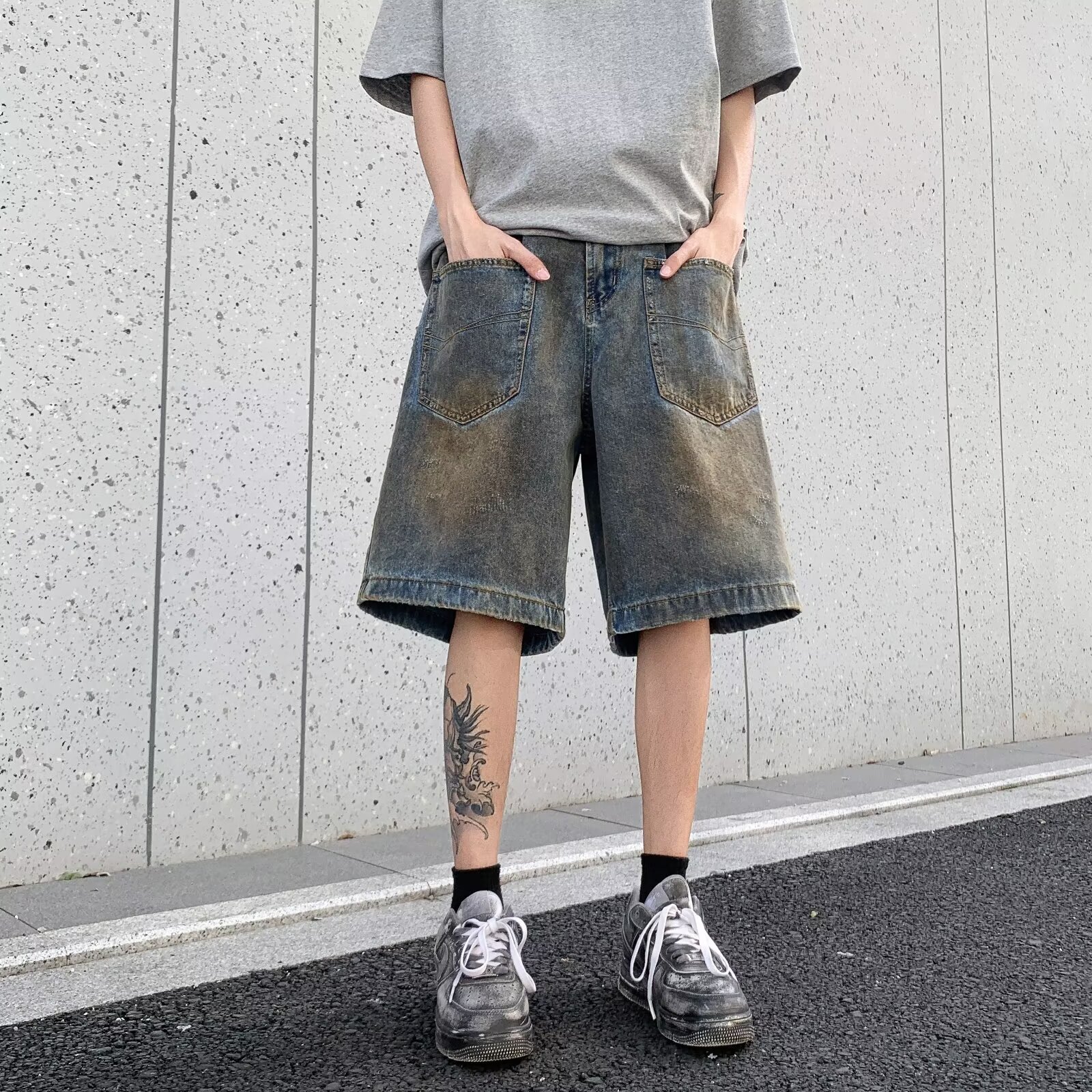 Summer new denim shorts straight tube loose comfortable high street trendy men's teenage wear
