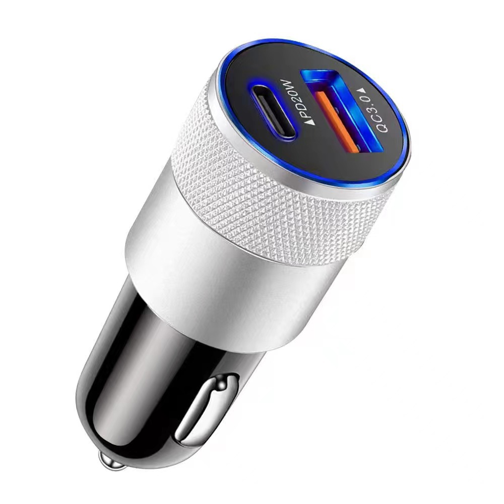 38W 3.1A PD Portable Car Charger Metal Dual 2-Port USB-A USB-C Output Fast Charging Car Adapter For iPhone 16 15 14 13 12 11 Pro Plus Xiaomi Samsung S