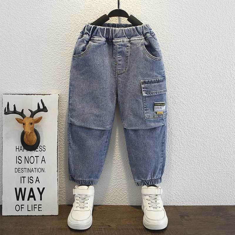 Childrens jeans spring and autumn blue denim pants childrens cargo jeans toddlers babies boys casual 2-6yW240718