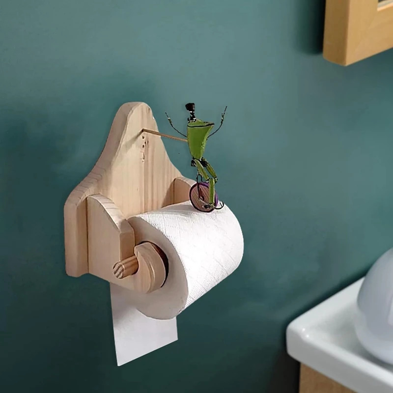 Creative Frog Riding Bicycle Toilet Paper Holder Funny Wall Mounted Frog Roll Paper Holder 240712