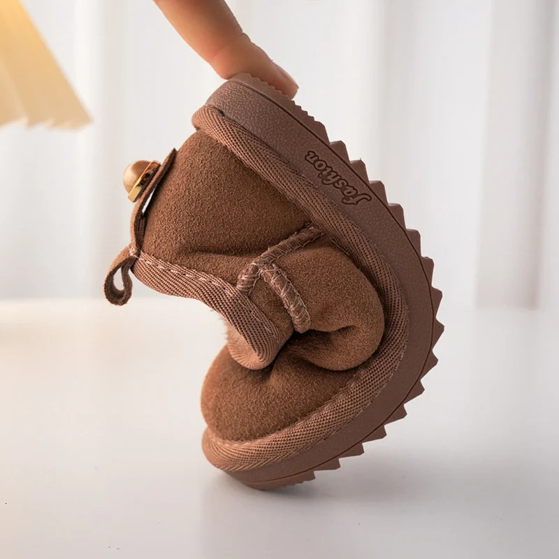 Kids Genuine Cowhide Snow Boots Winter Baby Soft Warm Cotton Shoes With Plush Boys Girls One Fur Suede Boots Princess Retro Boot 240710