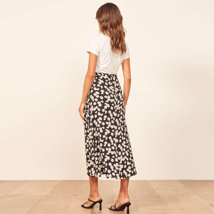 R Ref Half Women S Summer Polyester Fiber Mid Length High Waist Hip Wrapping Daisy Floral Skirt Bifurcated Self Cultivation Oversize Dress Denim Dress