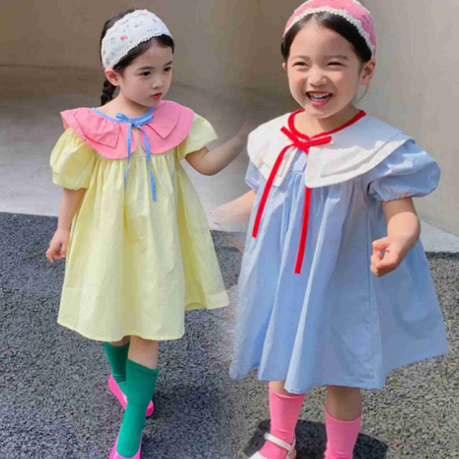 ChildrenS Preppy Dress Summer New Doll Collar Girls Sweet Princess Dress For Girls 3-8 Years Old Students ChildrenS ClothingXJ240720