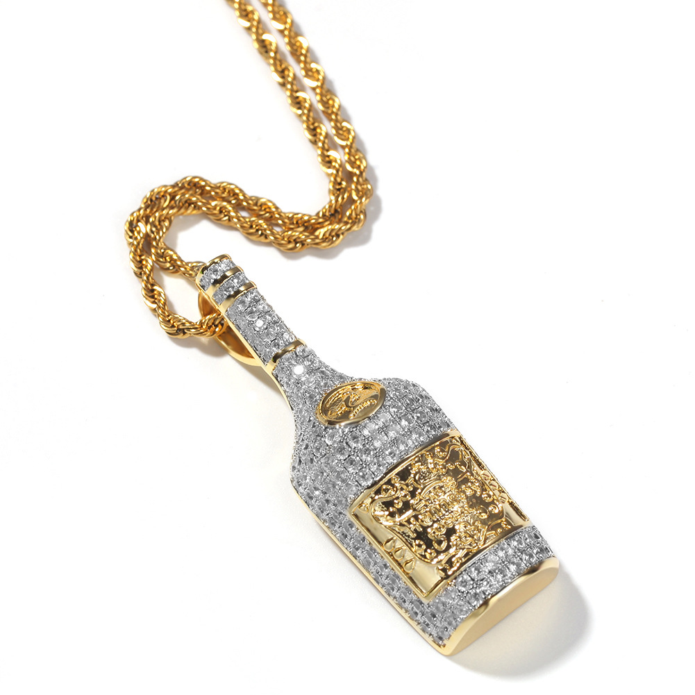 Hip Hop Wine Bottle Pendant Necklace TopBling 5A Zircon Bar Pua Rap Mens Jewelry