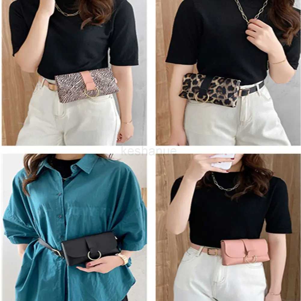 Female Fanny Pack Flap Leather PU Leopard Stripe Bag Mini Waist Bag Small Belt Mobile Phone BagXJ240720