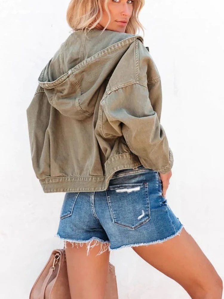 Spring Summer Jackets Women Hooded Denim Jacket Womens Vintage Jean Coats Casual Long Sleeve Top Clothes Female Streetwear 240717