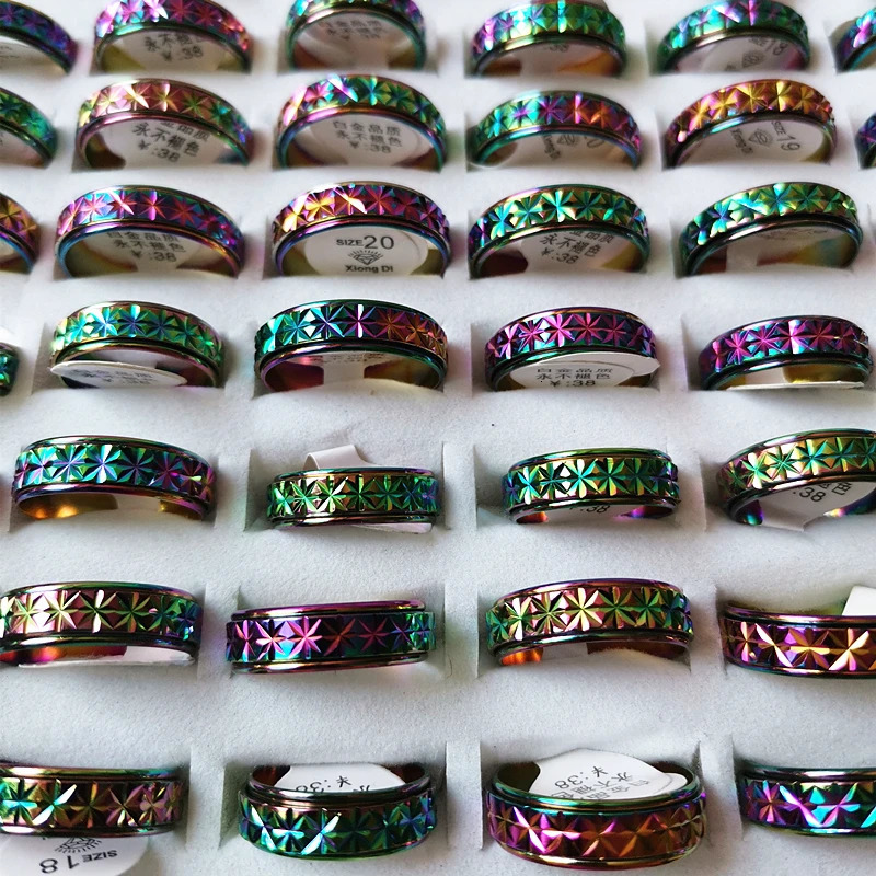50 pieces wholesale bulk batch womens rotating watch straps rings metal copper carving rotating fashion pointed jewelry size women 240710