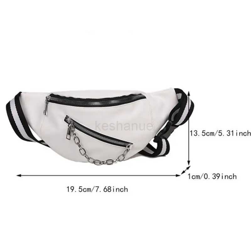 Women Shoulder Bag Street Solid Chest Bag Striped Strap Chain Zipper Waist Bags New In Bag For Women XJ240720