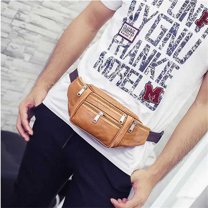 Genuine Leather Waist Bag Men Waist Pack Waist Bag Funny Pack Belt Bag Men Chain Waist Bag for Phone Pouch Mens Fanny PackXJ240720