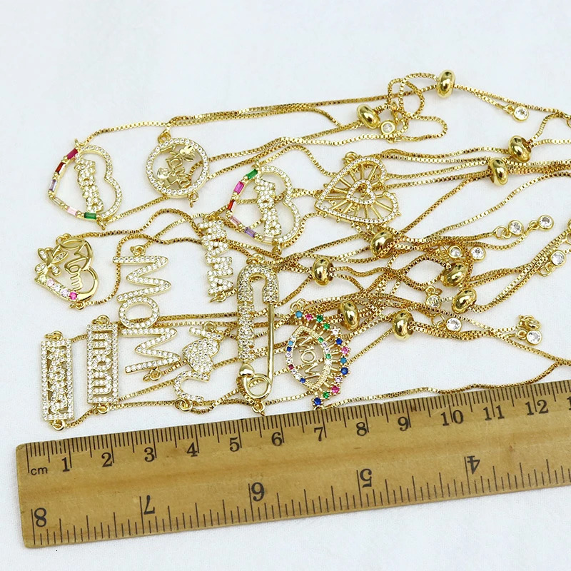10 Pcs Mama charms Bracelet 18k Gold Plated Mothers Day Series Zircon Jewelry Bracelet Mother Gift 40004 240719