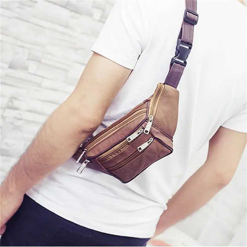Genuine Leather Waist Bag Men Waist Pack Waist Bag Funny Pack Belt Bag Men Chain Waist Bag for Phone Pouch Mens Fanny PackXJ240720