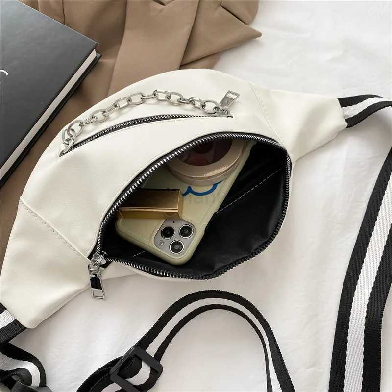 Women Shoulder Bag Street Solid Chest Bag Striped Strap Chain Zipper Waist Bags New In Bag For Women XJ240720