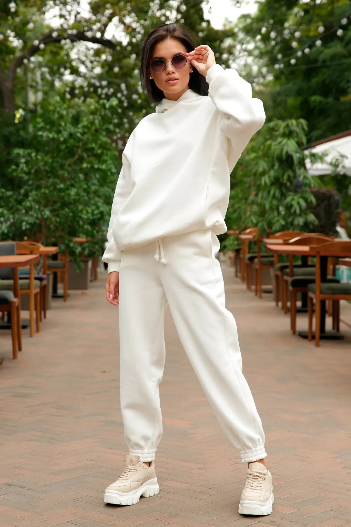 Autumn Winter Womens Fashion Tracksuits Solid Hooded Sweatershirt And Pant Two Piece Set Casual Women Jogger Sets 240717