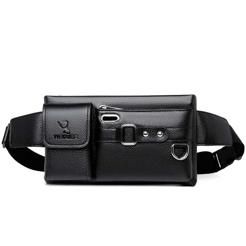 Bag for Men Waist Bag Shoulder Bag PU Leather Belly Waterproof Male Fanny Pack Male Belt Bag Multifunction Chest BagXJ240720