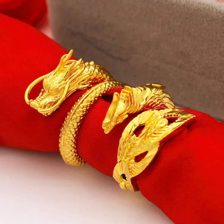 High quality 999 pure gold colored Phoenix Dragon coupon ring for mens couples wedding ring exquisite jewelry 240805