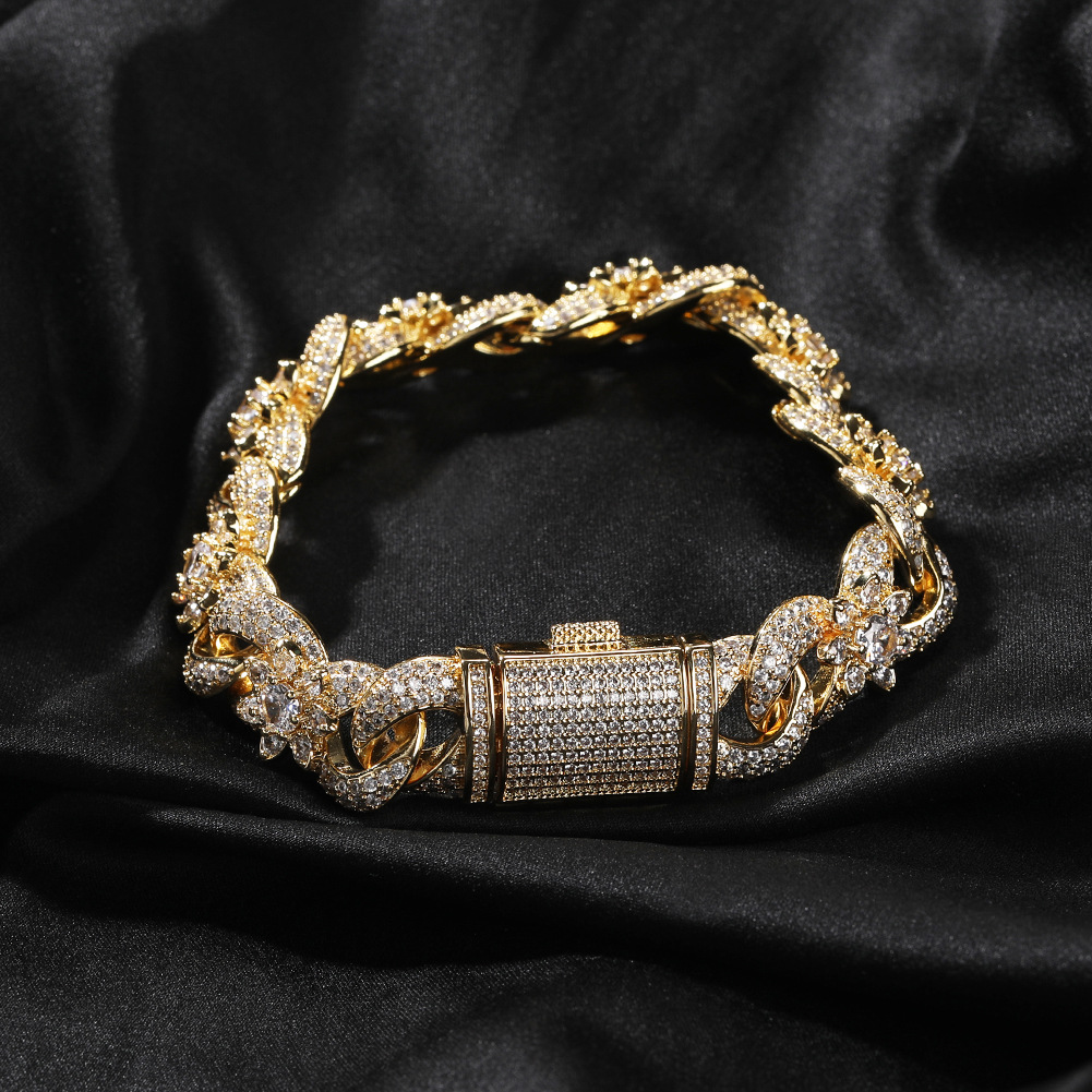 Hip Hop Flower Cuban Chain Necklace Bracelet 5A Zircon 8 Infinite Chain Jewelry
