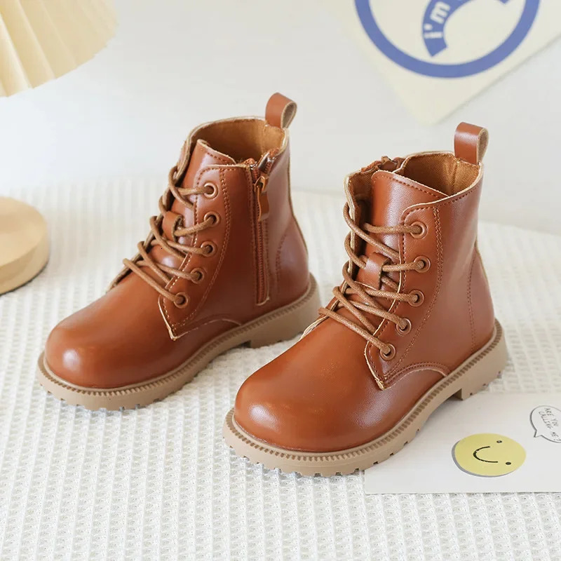Kids Shoes for Girls Boots Fashion Solid Color Boys Leather Shoes Spring Autumn Children Student Boots 240710