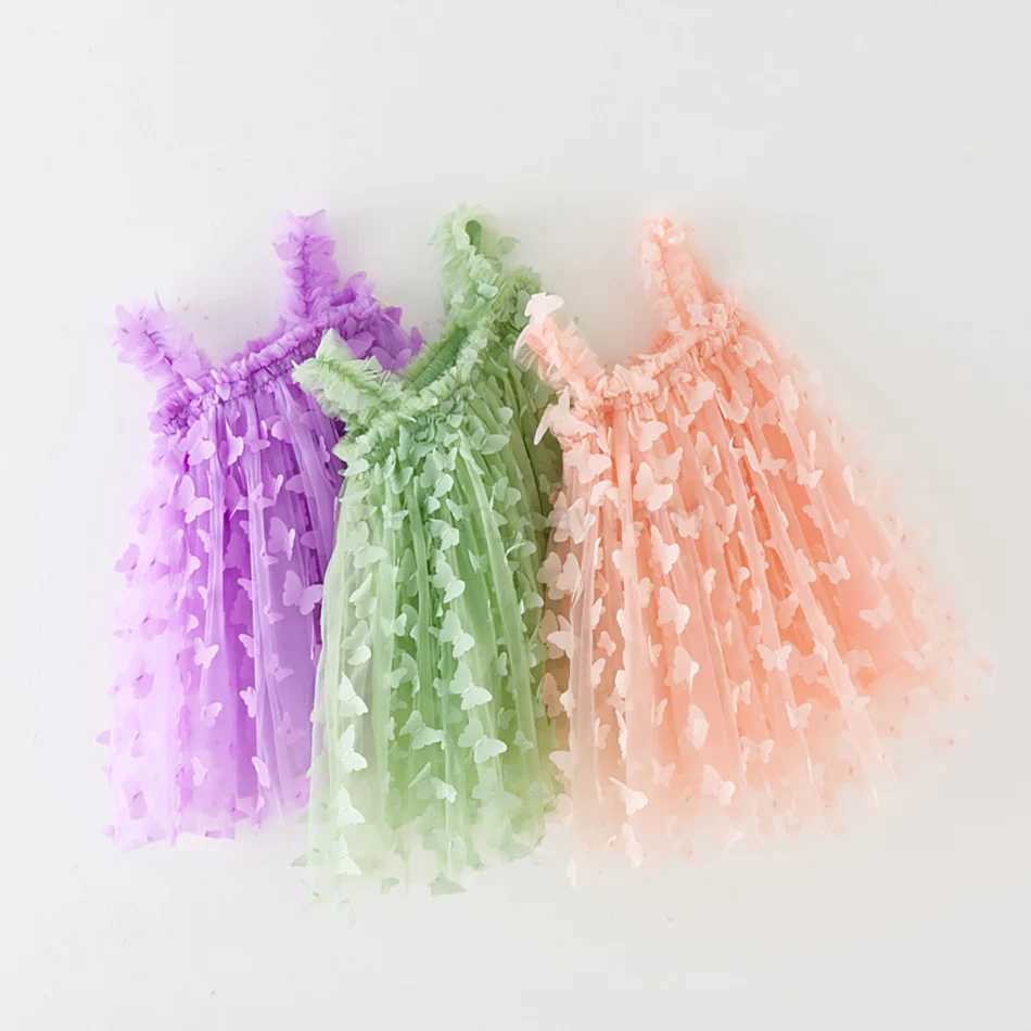 Baby Dress Kids Butterfly Casual Sundress Girl Summer Princess Outfit Children Tulle School Clothes Sleeveless Costume 1-6 YearsXJ240720