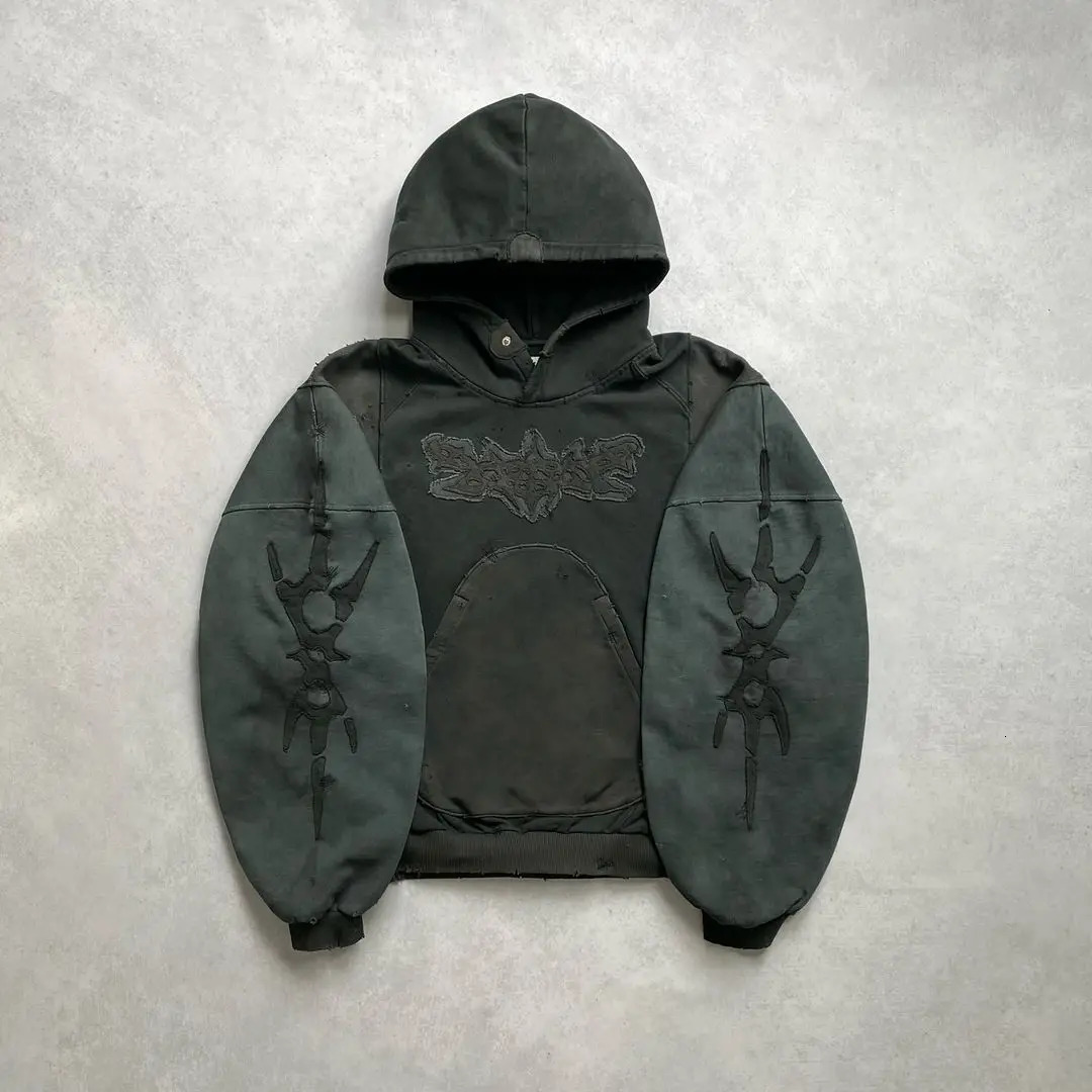 Y2K Punk Hip Hop Mens Sportswear Hoodie Harajuku Street Fashion and Womens Embroidered Pattern Loose 240718