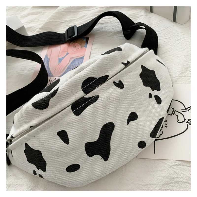 woman chest bag Korea INS cow canvas small messenger bag Japanese Harajuku style wild girl cute student chest bag Female pocketsXJ240720