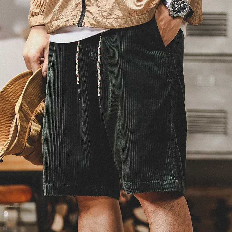 Mens Summer Instagram Corduroy Drawstring Shorts Fashion Strip Velvet Casual Capris Short Pants M240720