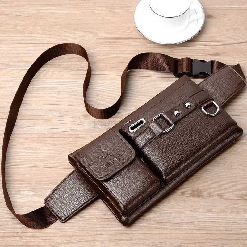 Bag for Men Waist Bag Shoulder Bag PU Leather Belly Waterproof Male Fanny Pack Male Belt Bag Multifunction Chest BagXJ240720