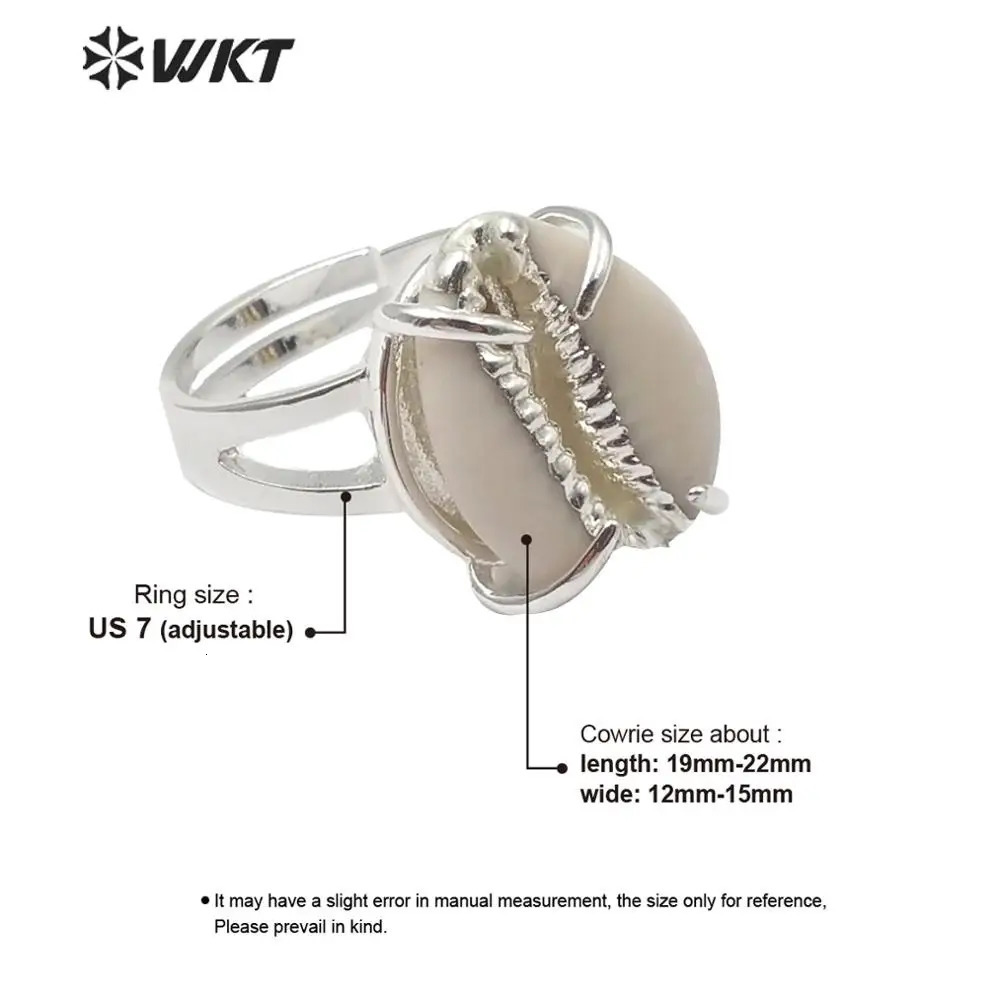 WT-R349 WKT Beautiful Adjustable Size Gold Prong Setting Cowrie Ring Lady Fashion Natural Sea Shell Procurement Accessories 240713