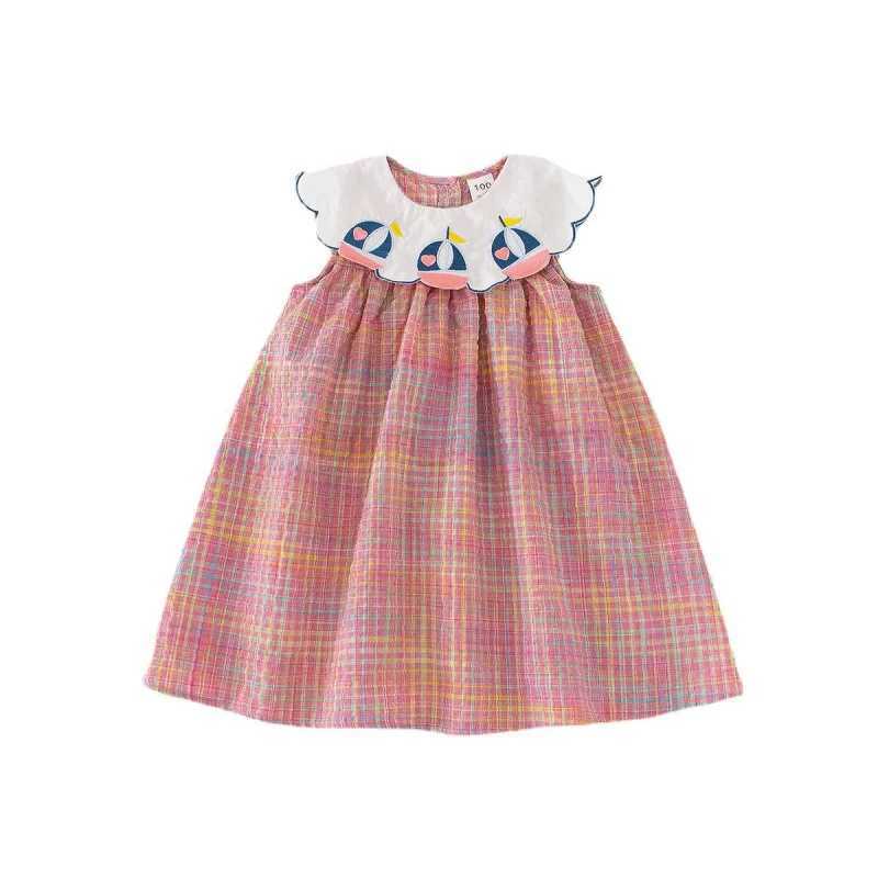 Rainbow Plaid Sailboat Navy Style Girl Dress 2024 Summer New Preppy Style Sweet SleevelessXJ240720