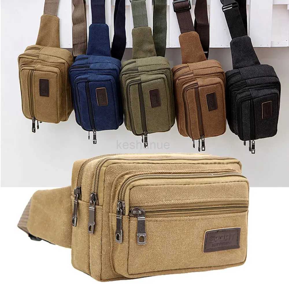 Fashion Waist Bag For Men Canvas Fanny Pack Man Multifunction Pocket Pack Belt Travel Shoulder Bag Outdoor Sports Mens Belt BagXJ240720