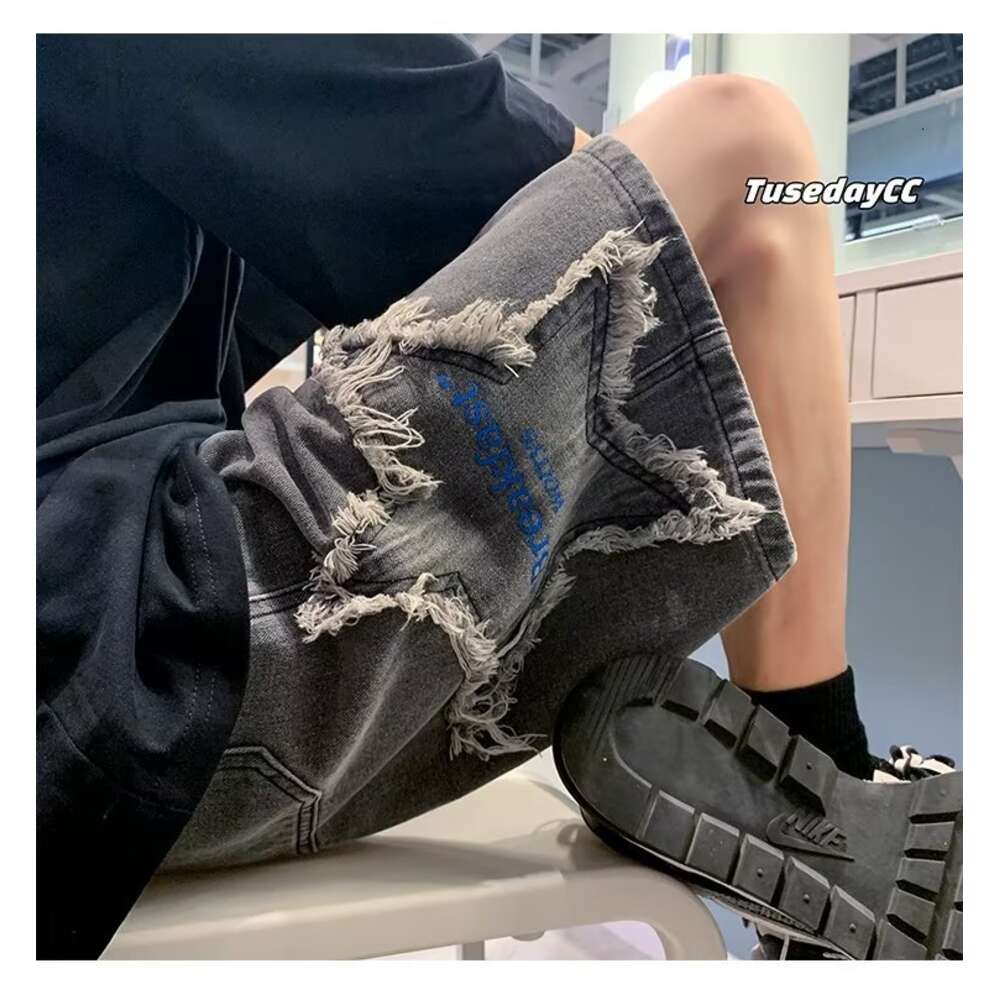 Cowboy shorts summer American high street Vibe trendy brand loose washed five quarter men's casual pants