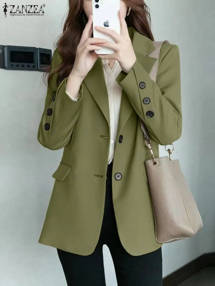 ZANZEA Autumn Fashion OL Blazer Woman Long Sleeve Lapel Neck Suits Elegant Party Jackets Female Vintage Solid Color Outwear 240715