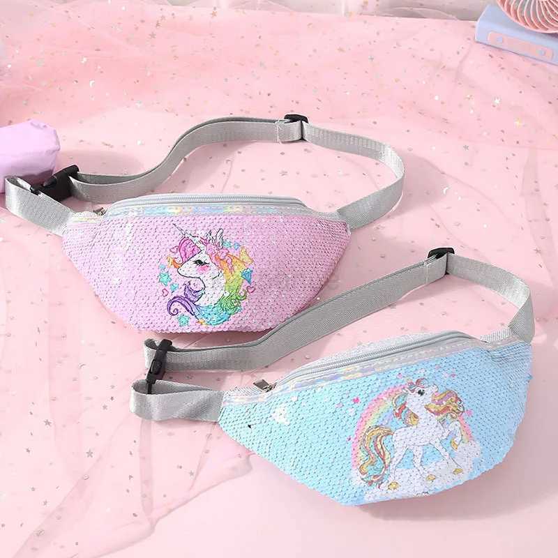 Shiny Sequin Girls Waist Bag Cartoon Unicorn Fanny Pack Teenager Girl Outdoor Travel Bag Holiday GiftsXJ240720