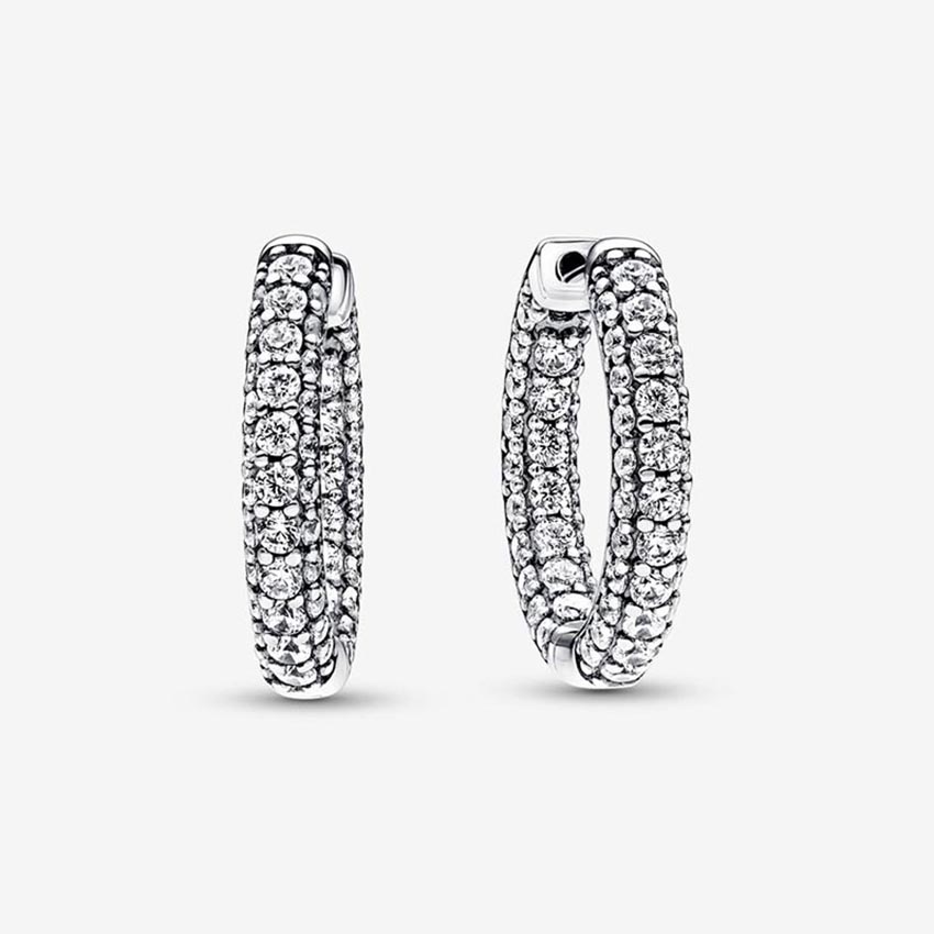 Timeless Pave Single-row Hoop Earrings 925 Sterling Silver Diamond Earring For Women Jewelry Girlfriend Gift Circle earrings with Retail Box